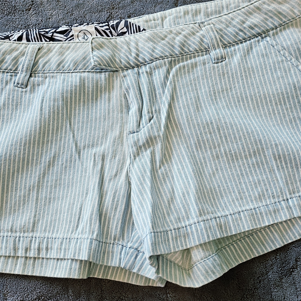 Volcom Women's Light Blue Striped Shorts